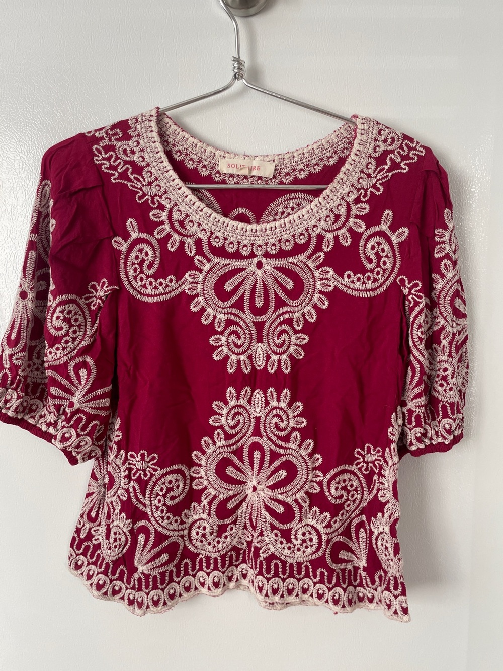Solitaire Magenta Blouse with Cream Embroidery